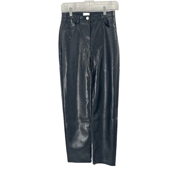 Wilfred Aritzia Melina Black Faux Leather Straight Leg Pants Sz 2 - Picture 1 of 7